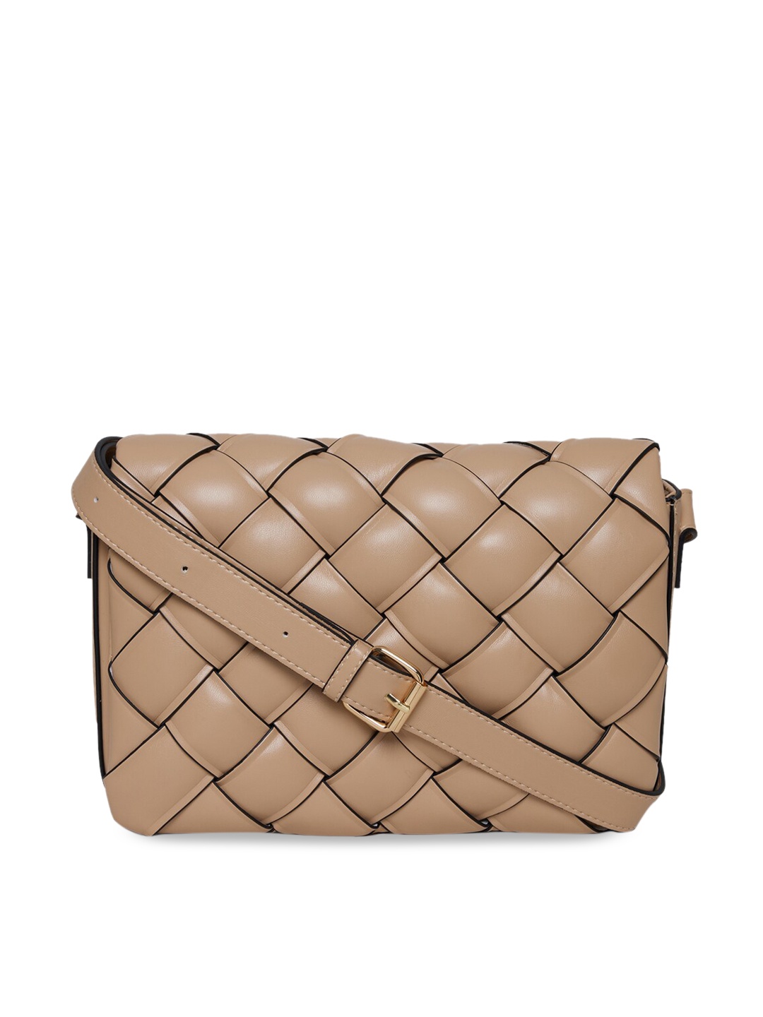 

Call It Spring Beige Textured Structured Sling Bag with Quilted