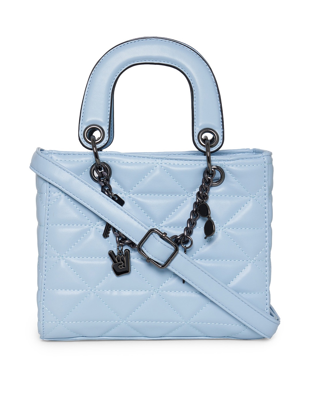 

Call It Spring Women Blue Textured Structured Handheld Bag with Quilted