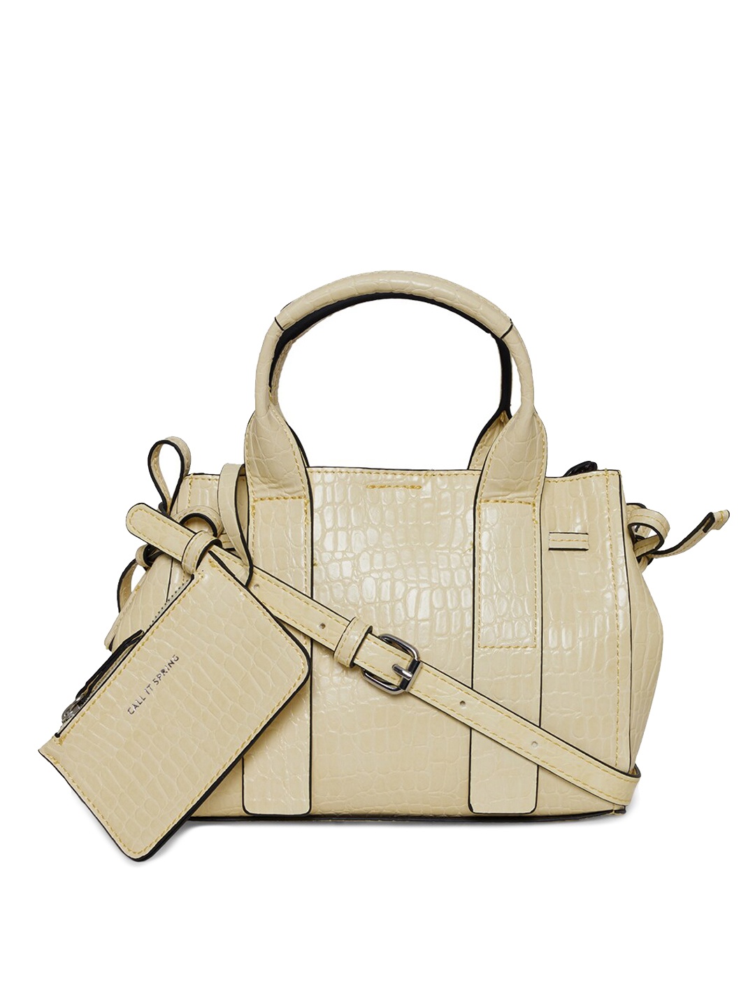 

Call It Spring Yellow Embellished Structured Handheld Bag