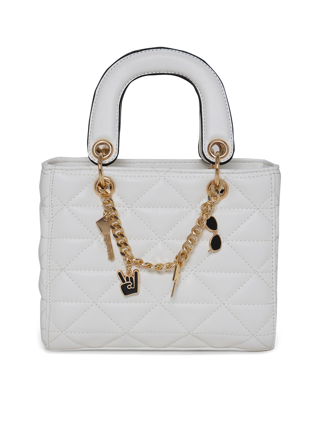 

Call It Spring White Checked Structured Handheld Bag with Quilted