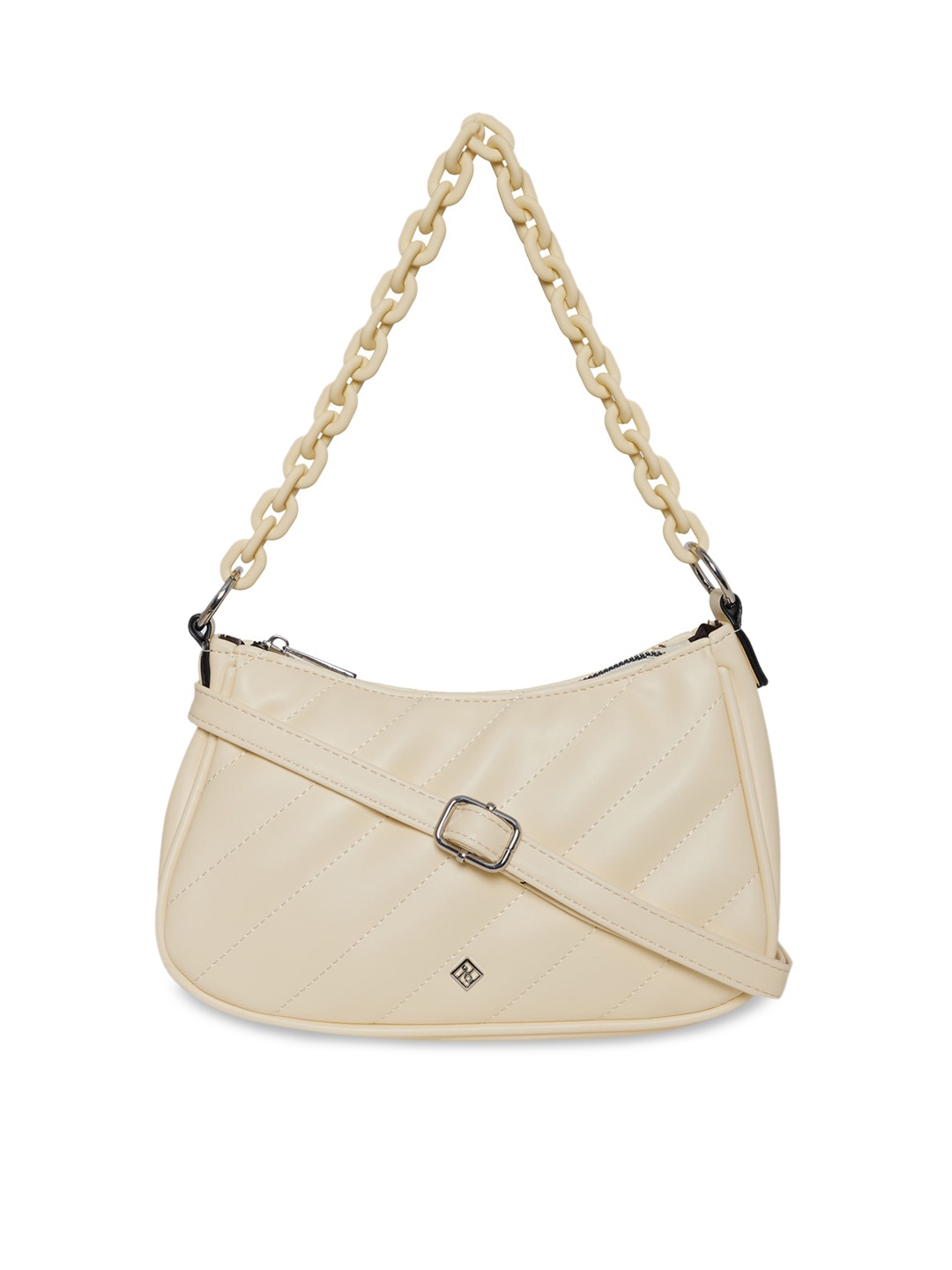 

Call It Spring Yellow Textured Half Moon Hobo Bag with Quilted