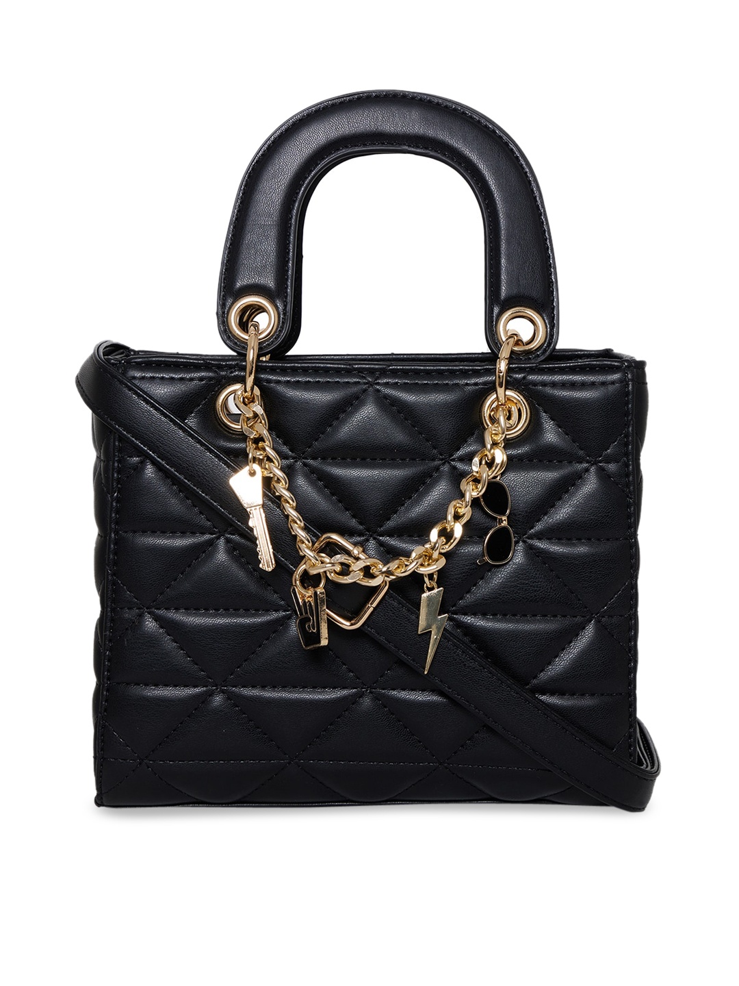 

Call It Spring Black Structured Handheld Bag with Quilted