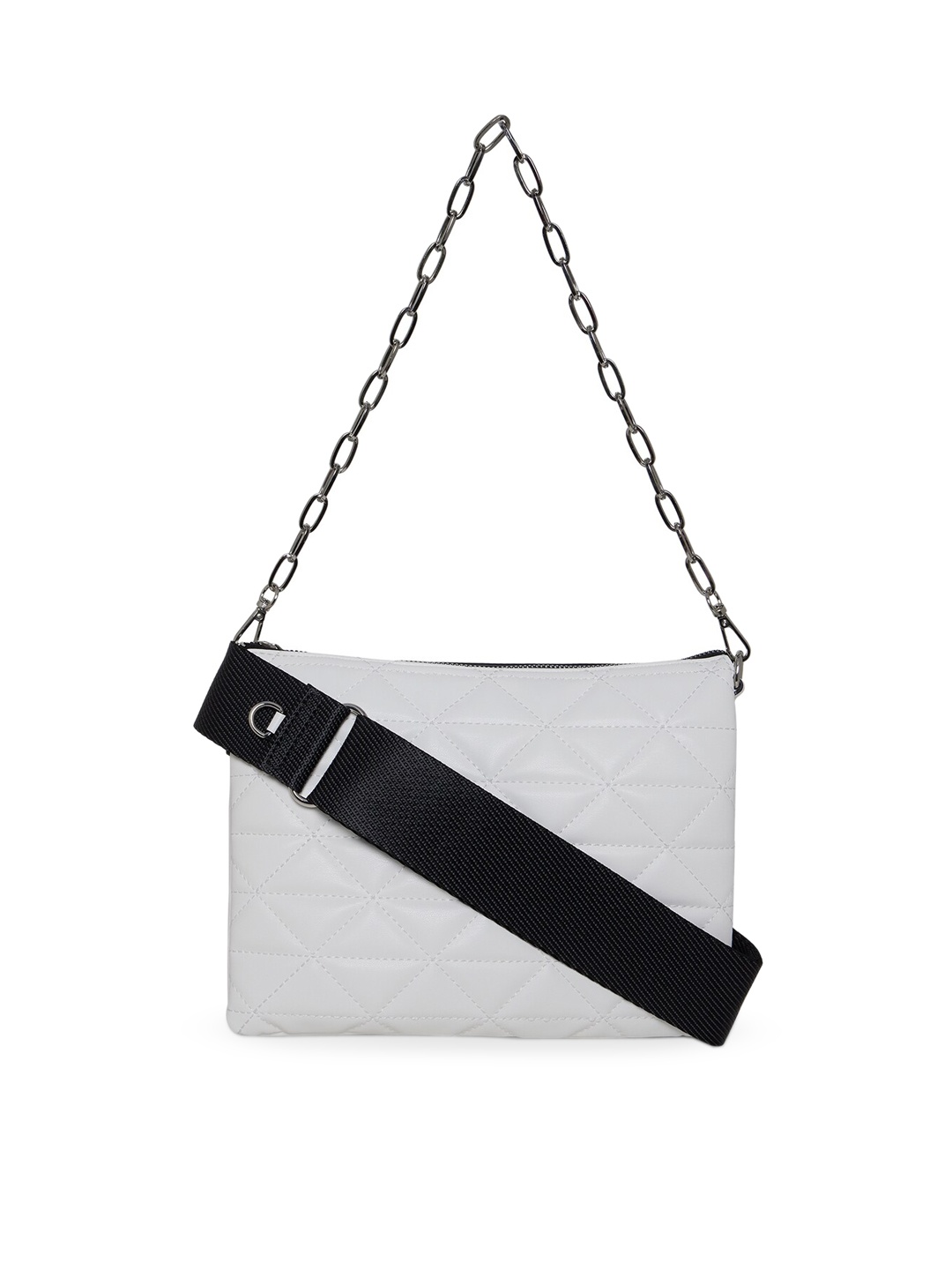 

Call It Spring White Textured Structured Sling Bag with Quilted