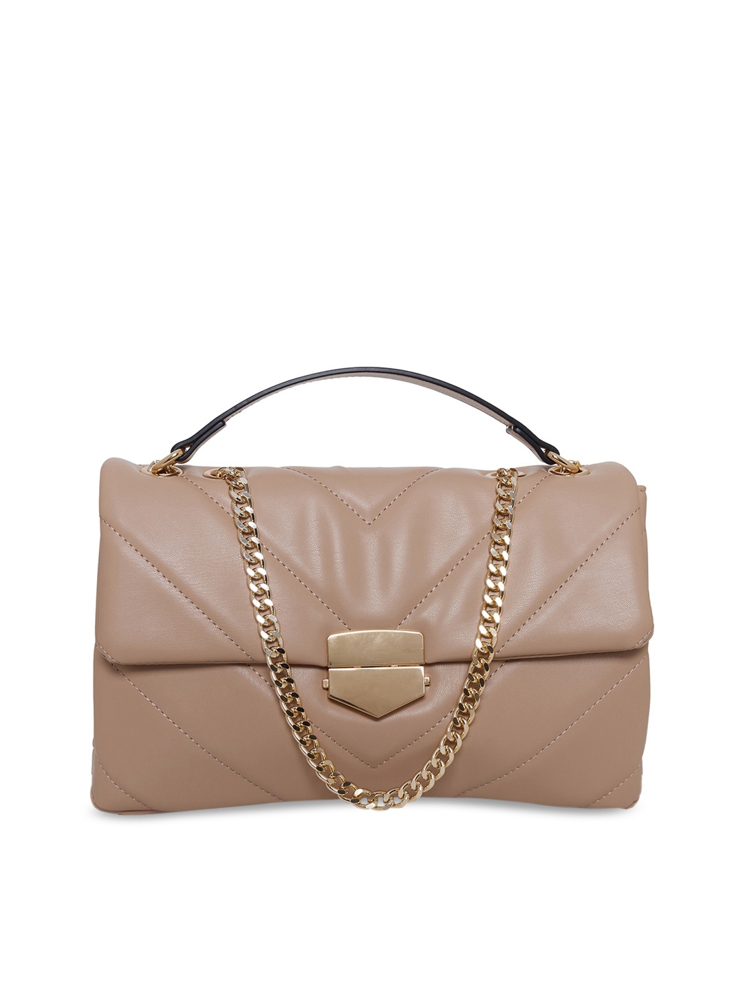 

Call It Spring Beige Textured Structured Handheld Bag with Quilted
