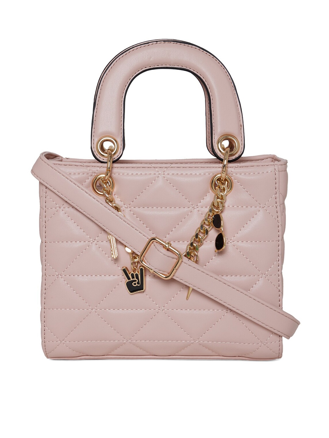 

Call It Spring Pink Textured Structured Handheld Bag with Quilted