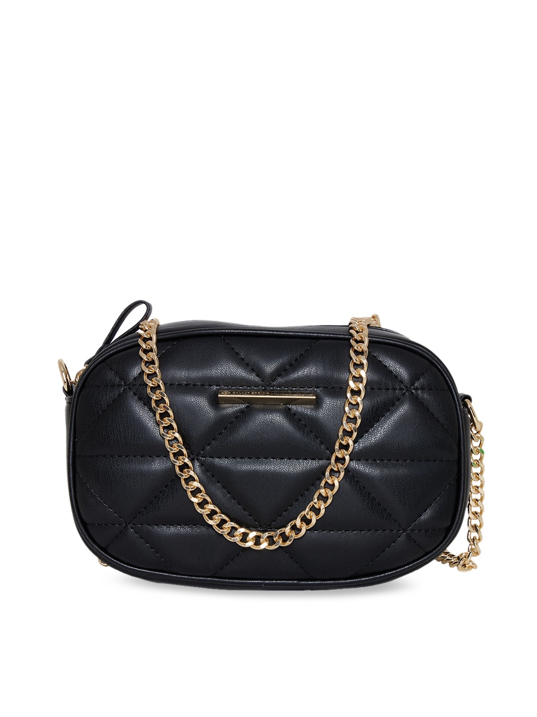 

Call It Spring Black Structured Sling Bag with Quilted