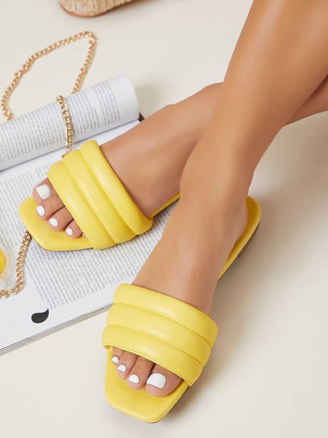 

Shoetopia Women Yellow Open Toe Flats