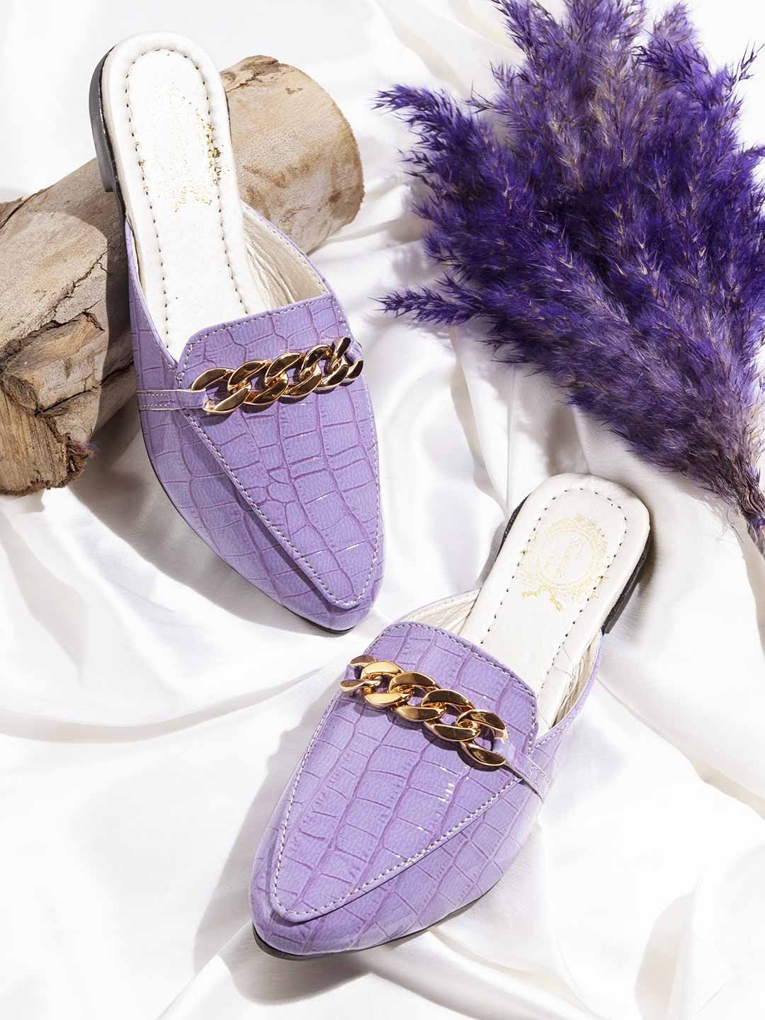 

Shoetopia Women Purple Textured Mules