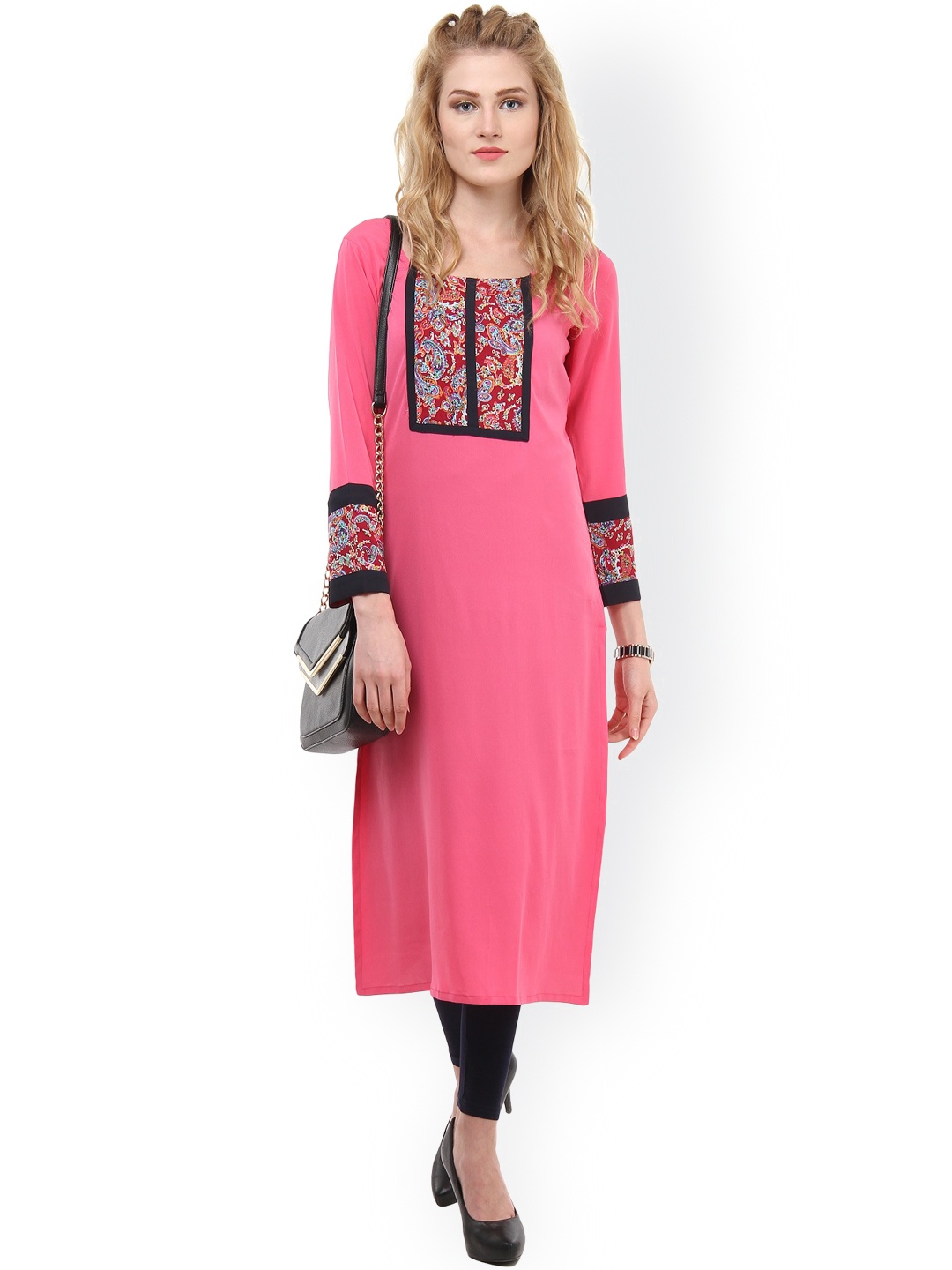 

La Firangi Women Pink Yoke Design Crepe Straight Kurta