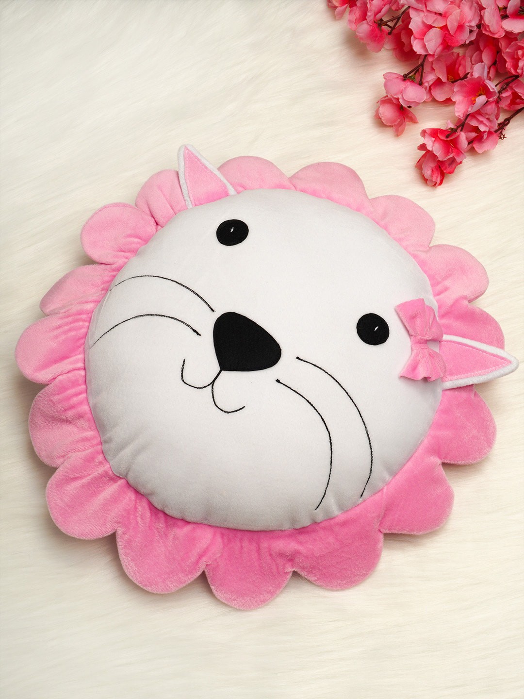 

Crazy Corner White & Pink Cute Lion Plush Cushion