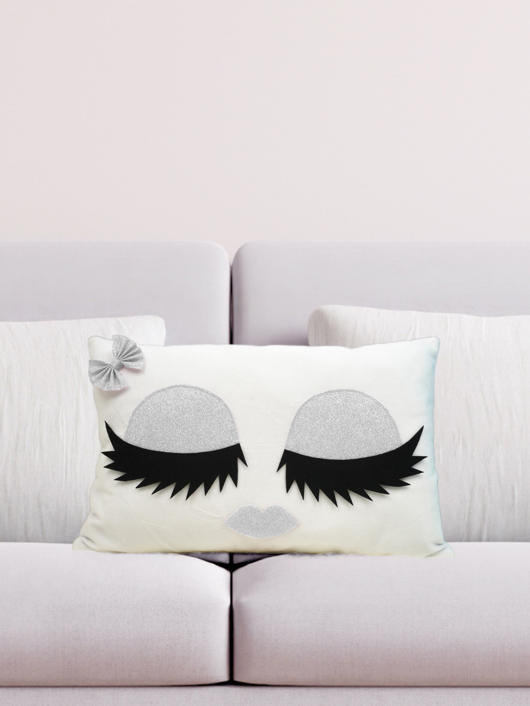 

Crazy Corner White & Black Eye Lash Plush Cushion