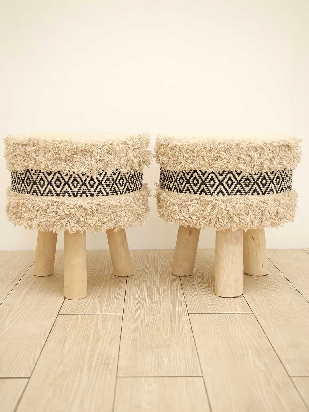 

Ariana Beige Woven Design Bohemian Ottoman