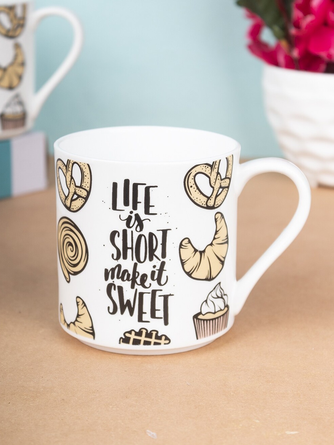 

MARKET99 Set of 2 White & Black Printed Ceramic Glossy Mug