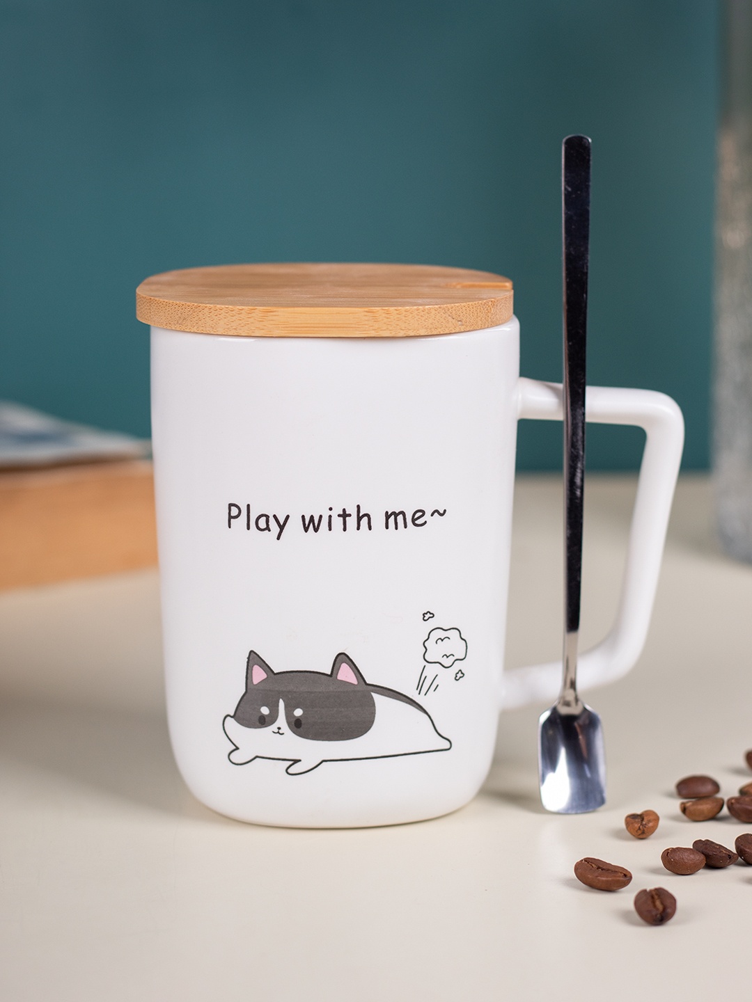 

MARKET99 White Hand Painted Printed Ceramic Glossy Mugs Set