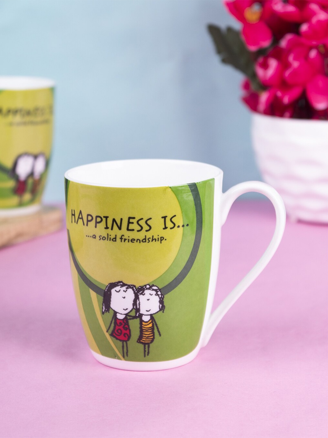 

MARKET99 Set of 2 Green & Yellow Printed Ceramic Glossy Mugs