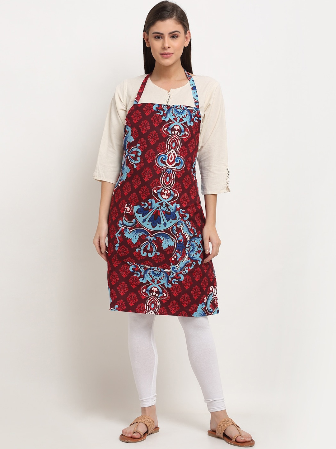 

Dhrohar Multicolored 210TC Printed Aprons With Front Big Centre Pocket and a Napkin, Multi