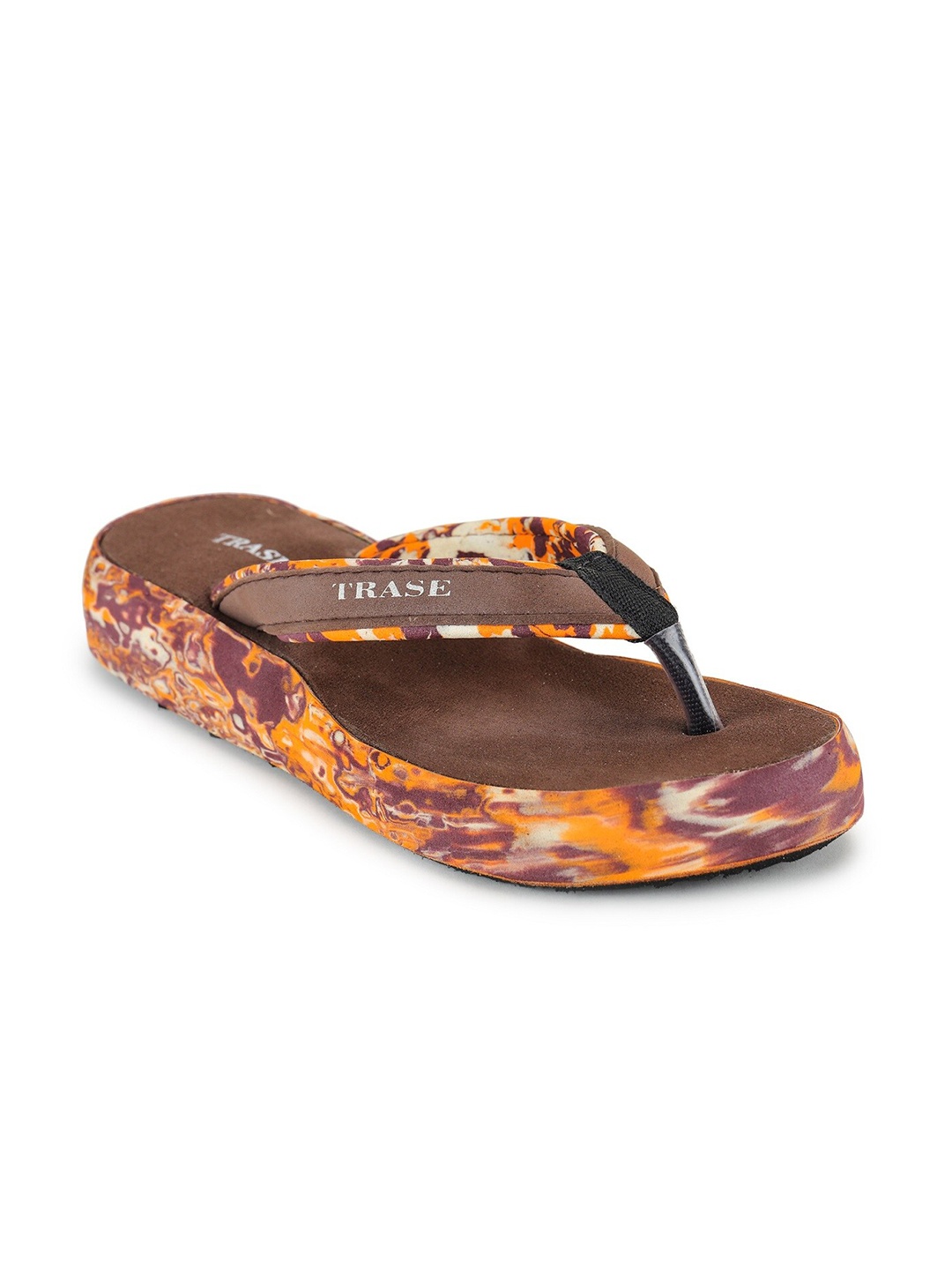 

TRASE Women Brown & Orange Printed Thong Flip-Flops