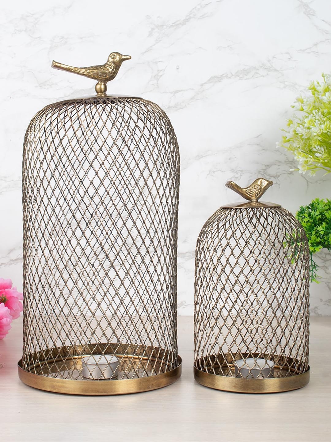 

MARKET99 Set Of 2 Gold-Toned Metal Mesh Tea-Light Holder
