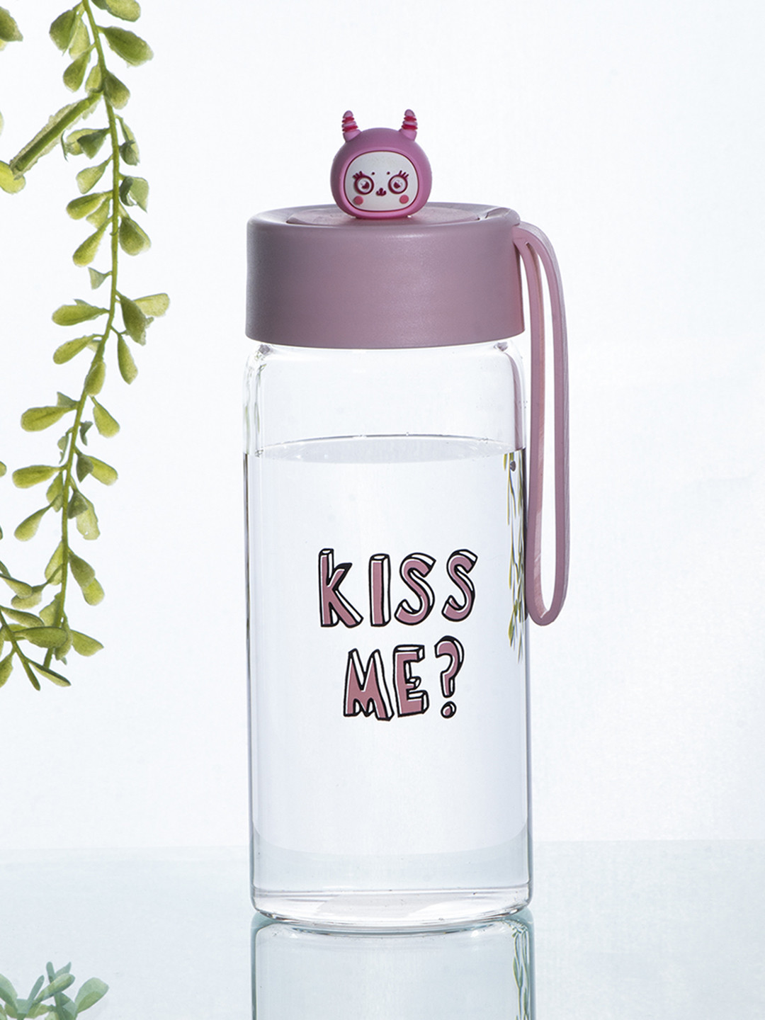 

MARKET99 Pink & Transparent Printed Glass Water Bottle 380 ml