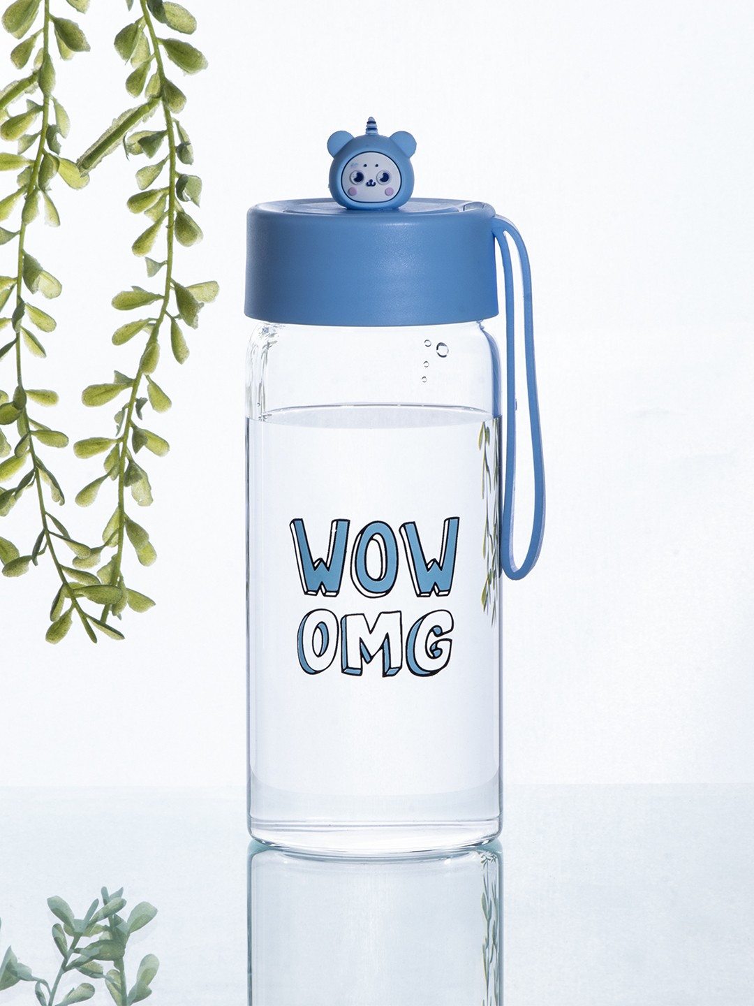 

MARKET99 Tranparent & Blue Printed Glass Water Bottle- 380 ML, Transparent