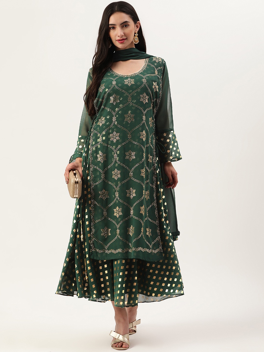 

TRENDY DIVVA Women Green Ethnic Motifs Printed Georgette Anarkali Kurta