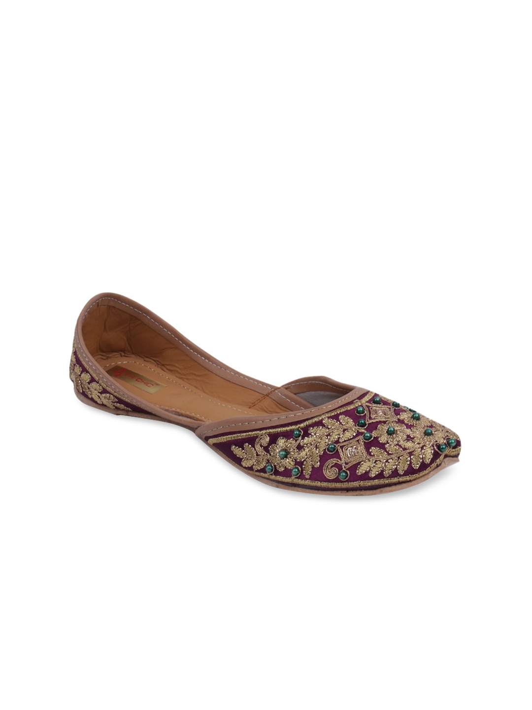 

Ta Chic Women Purple Embroidered Embellished Ethnic Mojaris Flats