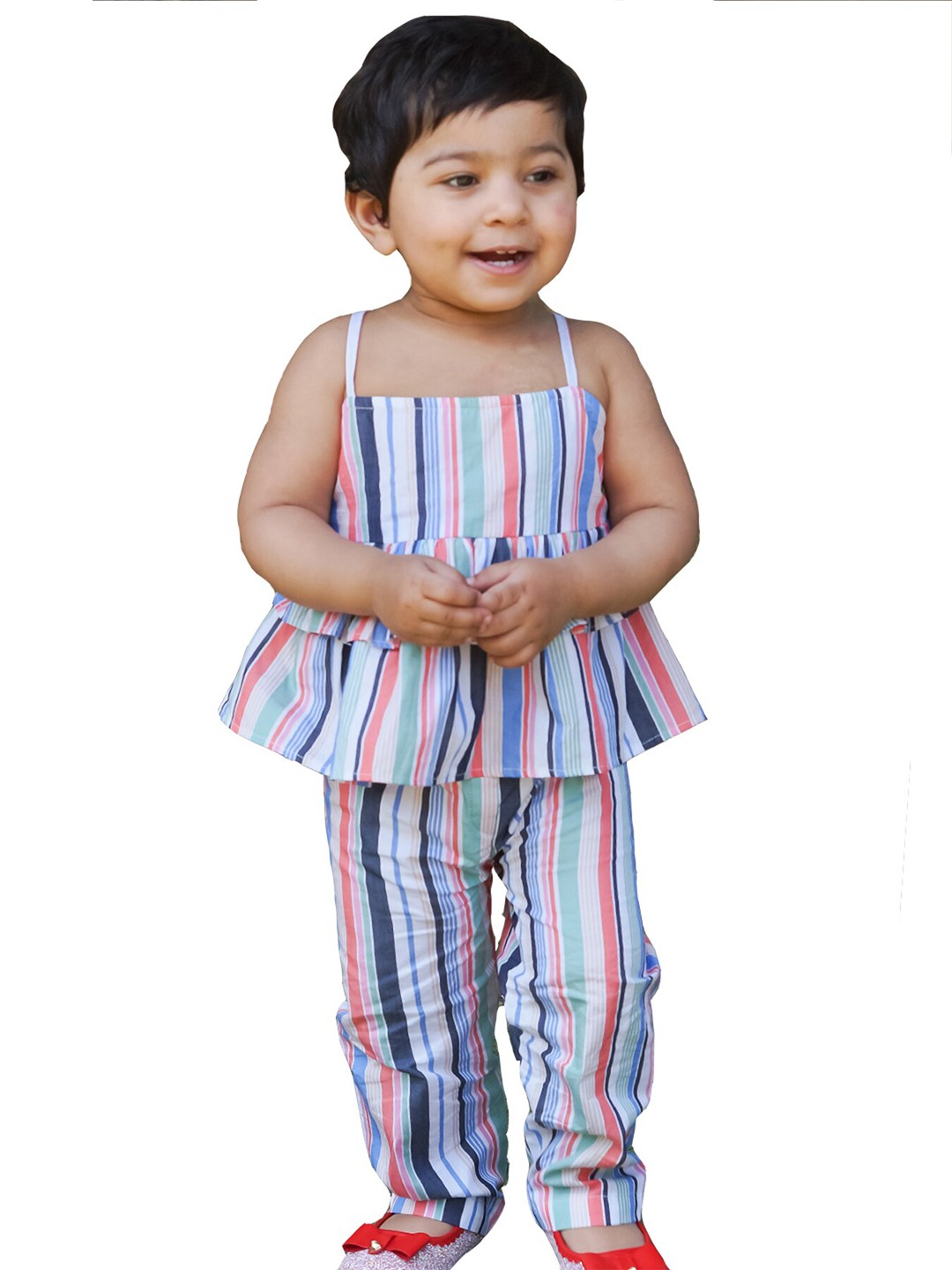 

Little Musketeer Girls Multicoloured Pure Cotton Striped Top with Pyjamas, Multi