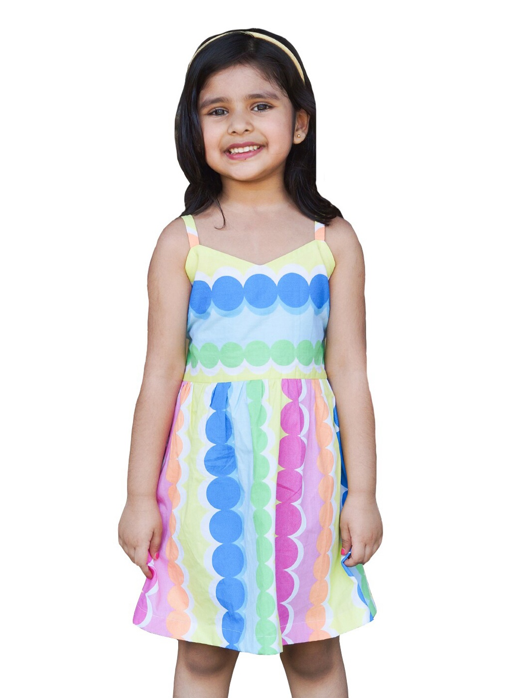 

Little Musketeer Girls Multicoloured Printed Cotton Dress, Multi