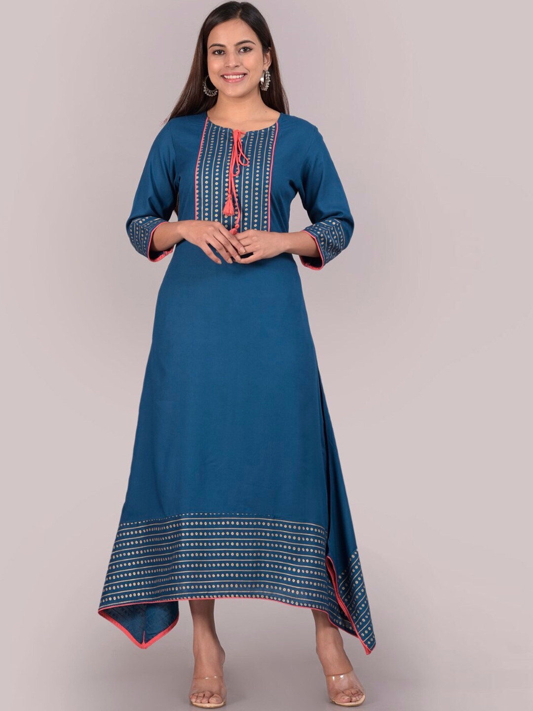

Senyora Women Teal Embroidered Kurta with Trousers & With Dupatta