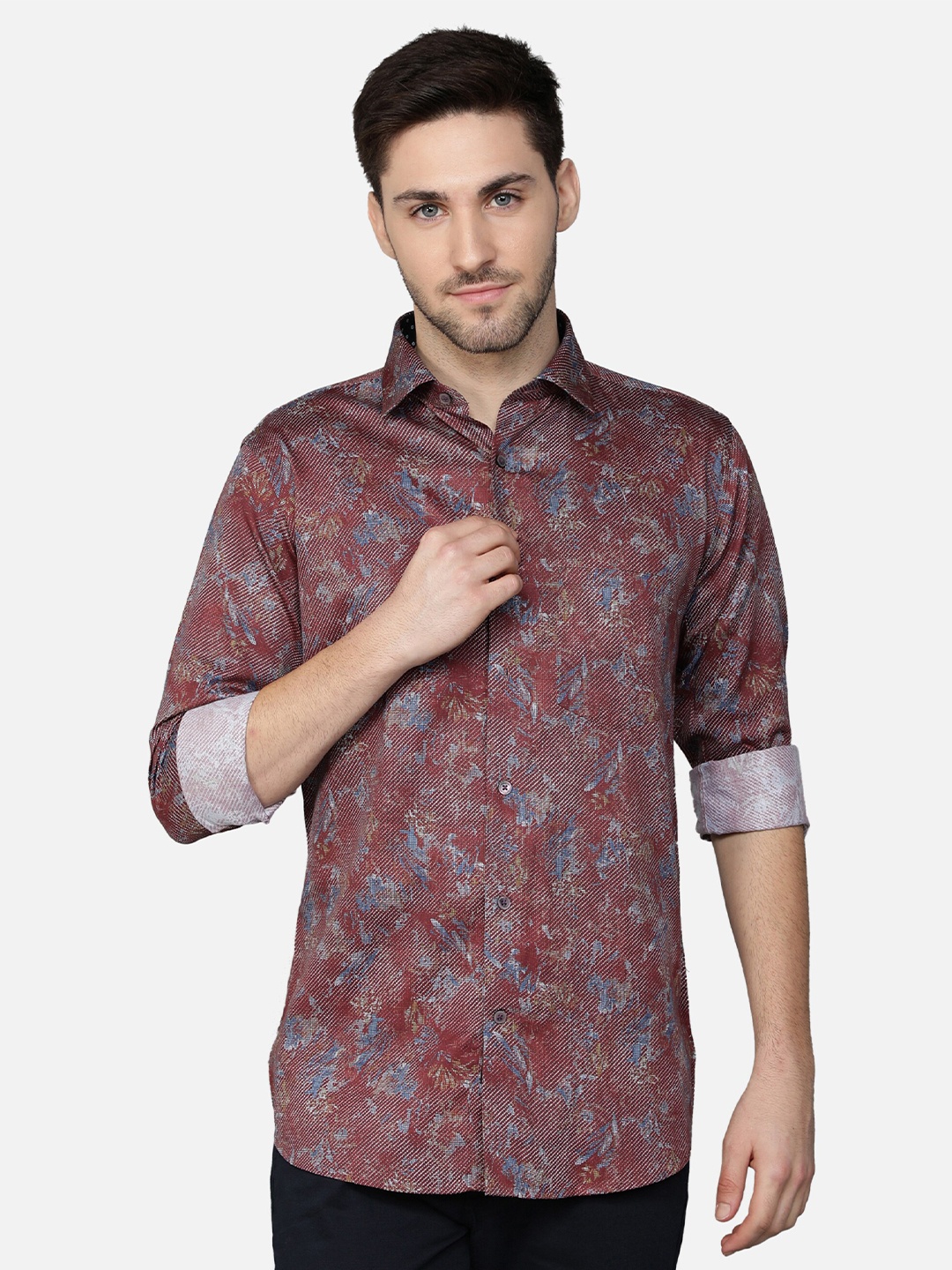 

Callino London Men Maroon & Blue Standard Printed Cotton Casual Shirt