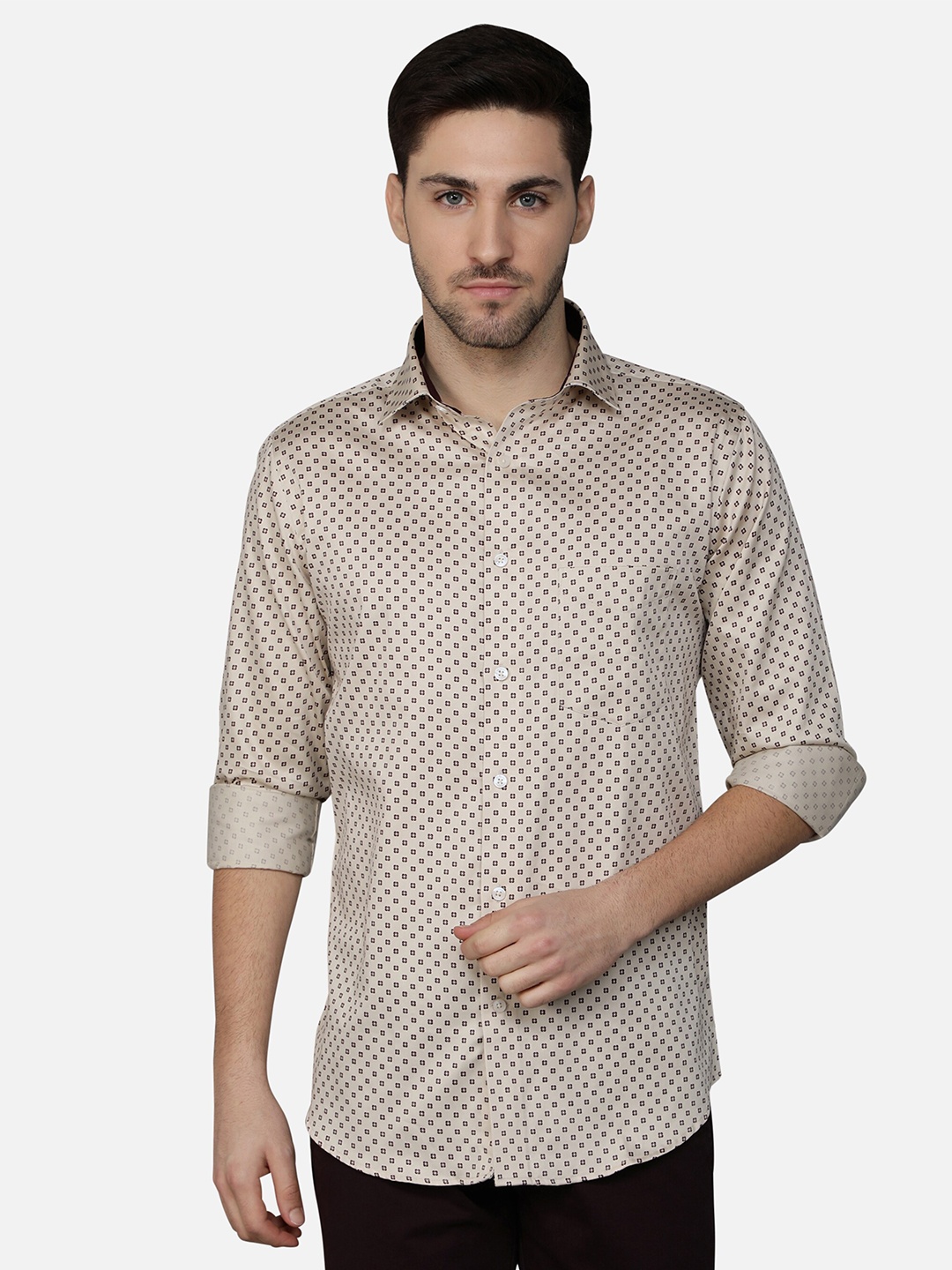 

Callino London Men Cream-Coloured Standard Printed Semiformal Shirt
