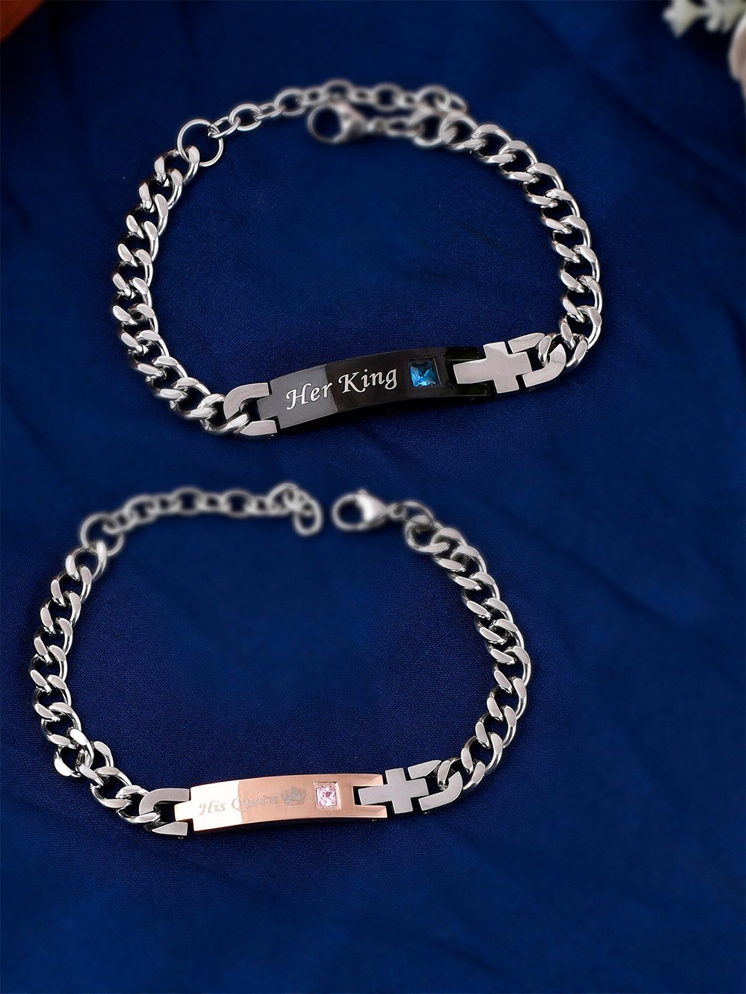 

AQUASTREET Men Copper-Toned Cubic Zirconia Silver-Plated Couple Bracelets
