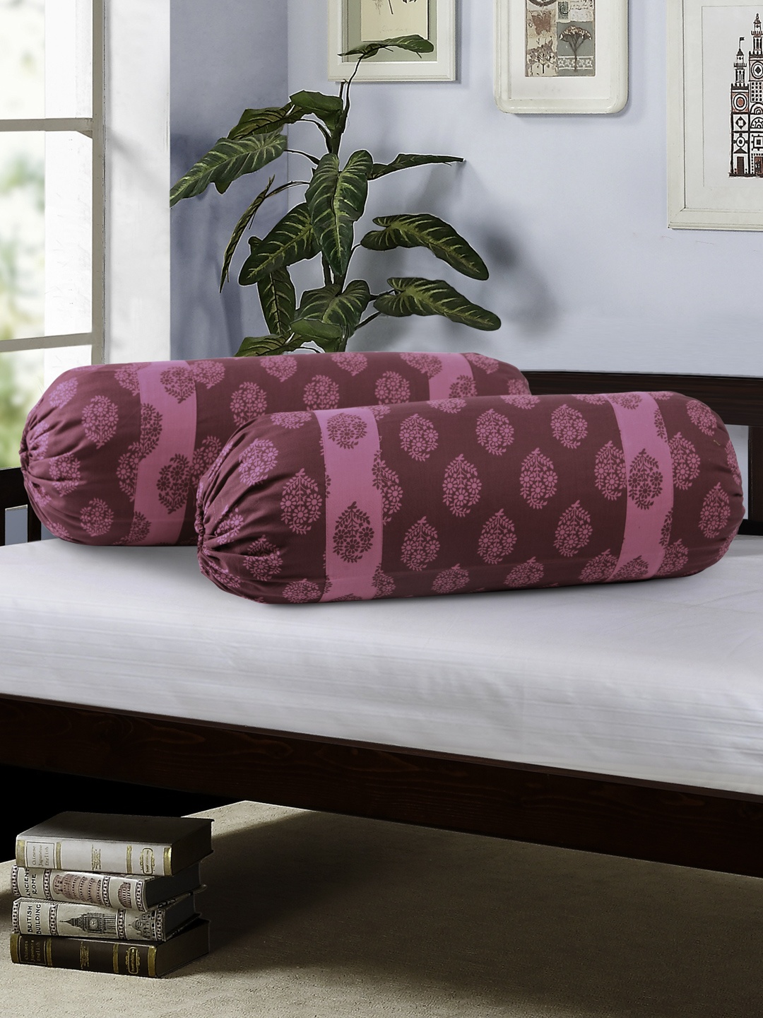 

SWAYAM Pink Set of 2 Printed 30" x 15" Cylindrical Bolster Covers