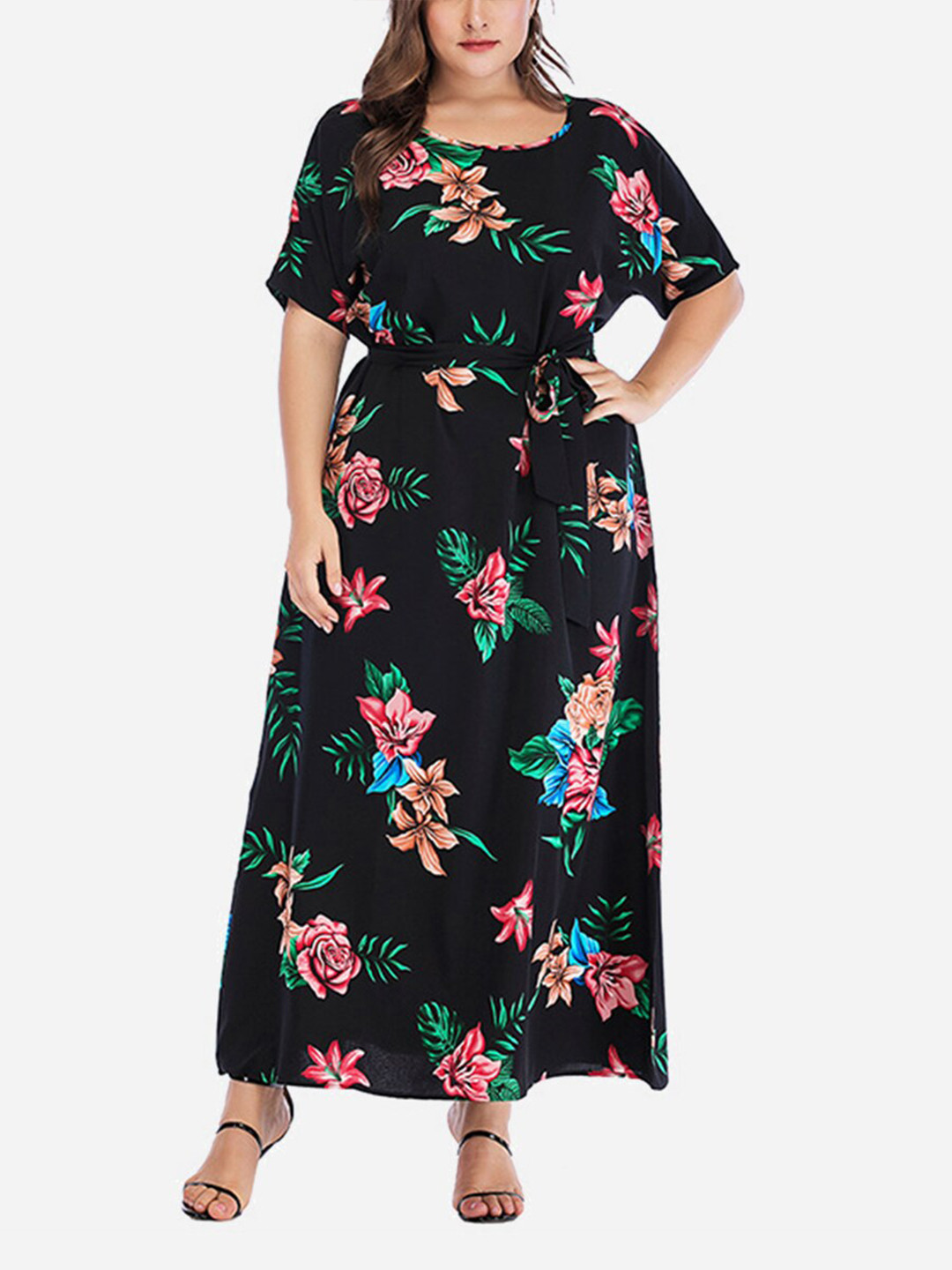 

URBANIC Women Plus Size Black Floral Printed Maxi Dress