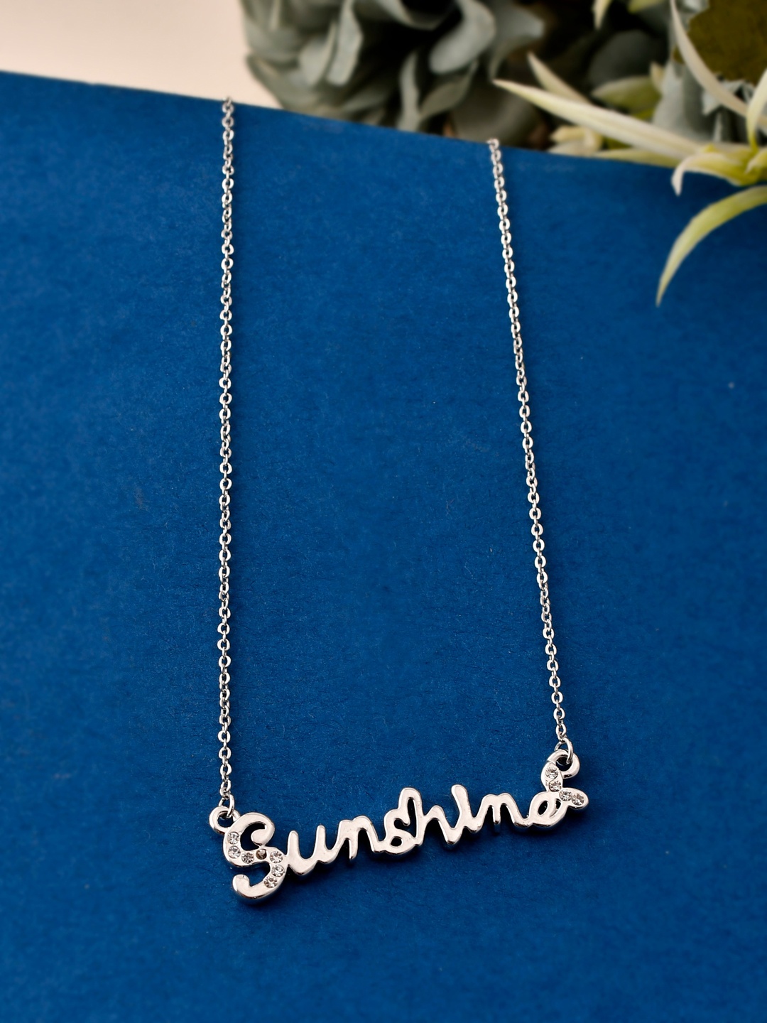 

AQUASTREET Silver-Plated & White Sunshine Word Pendant With Chain
