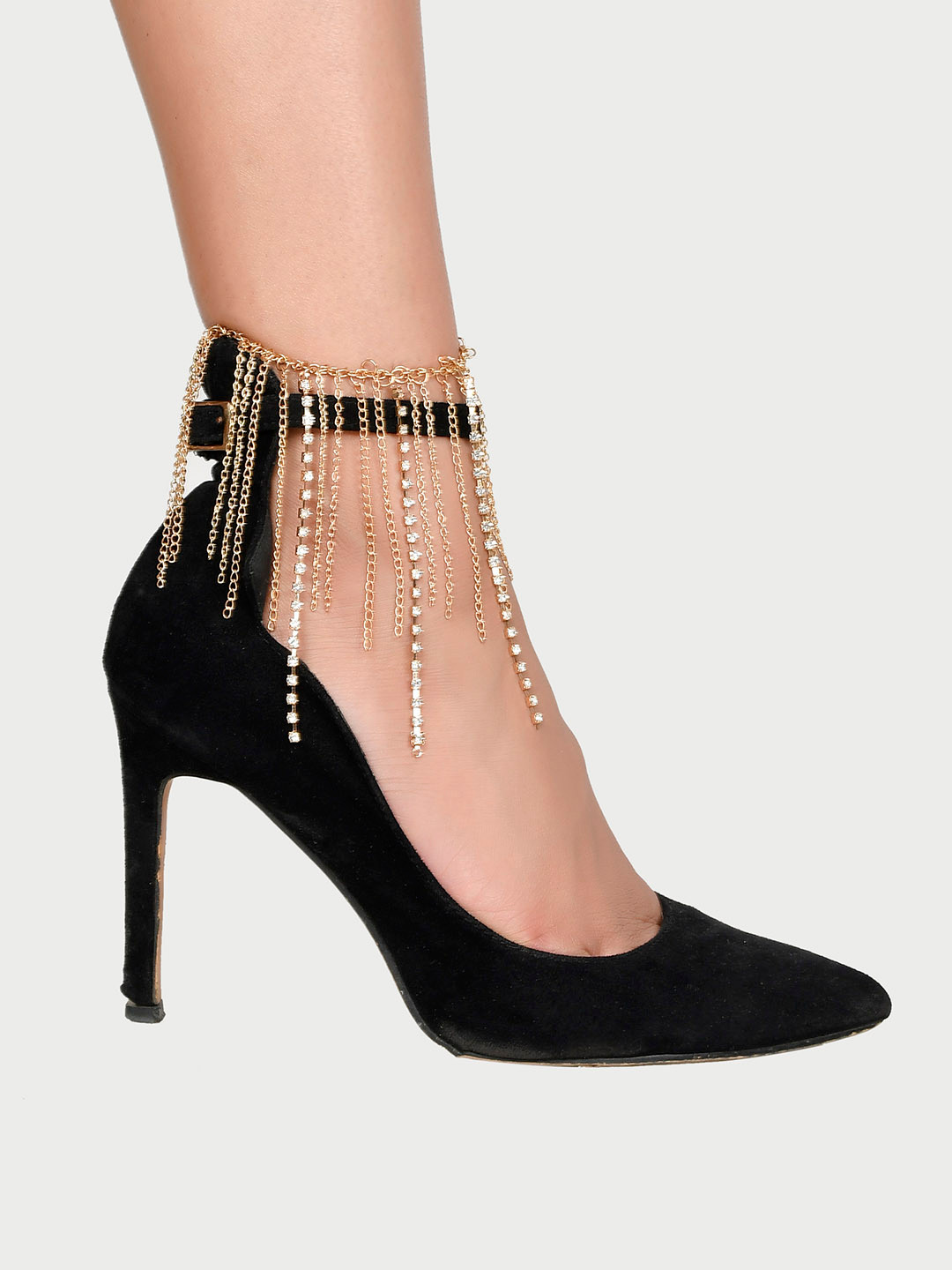 

AQUASTREET Gold Plated Stone Studded Tasseled Shoechain Anklet