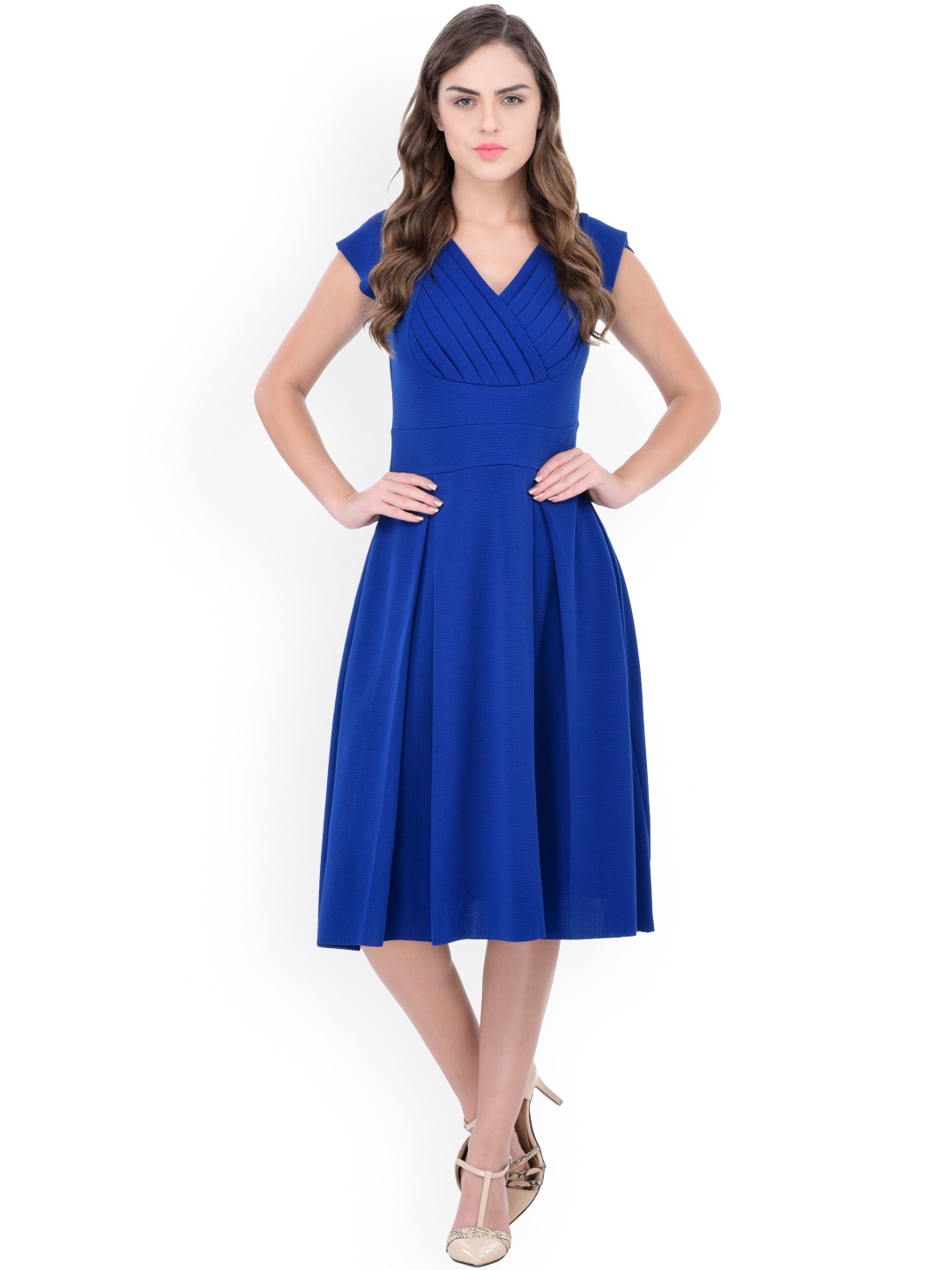 

Athena Women Blue Self-Design Fit & Flare Dress