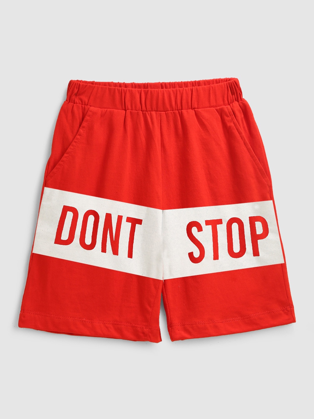 

YK Boys Red Solid Regular Fit Pure Cotton Shorts with Bold Graphic Details