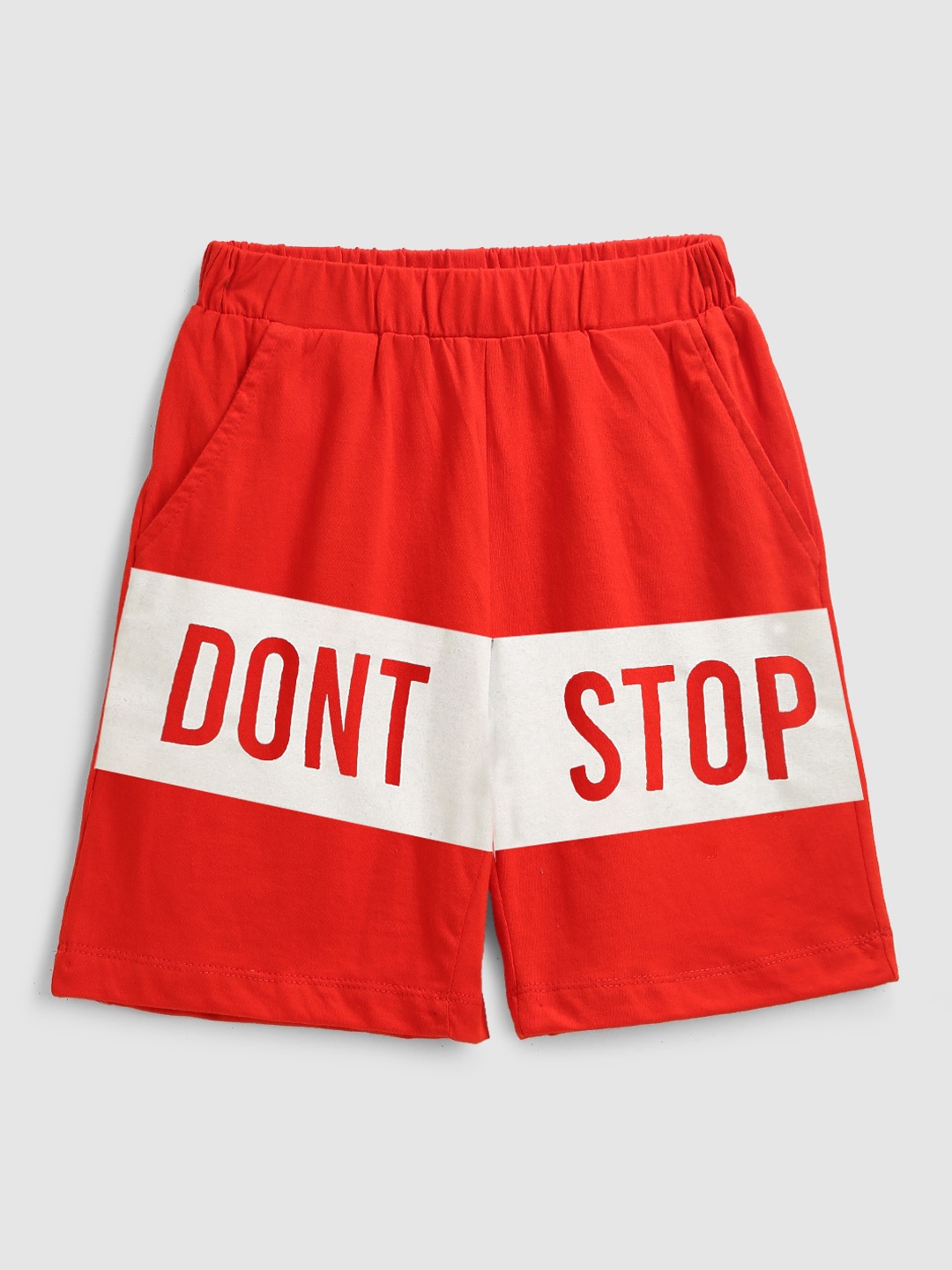 

YK Boys Red Solid Regular Fit Pure Cotton Shorts with Bold Graphic Details