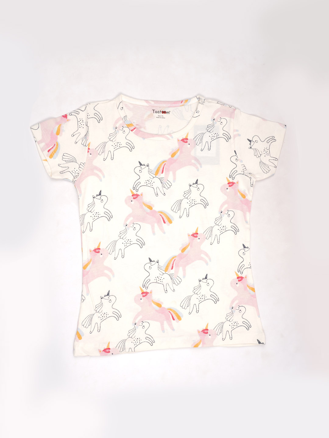 

Taatoom Girls White & Pink Printed Pure Cotton Night suit
