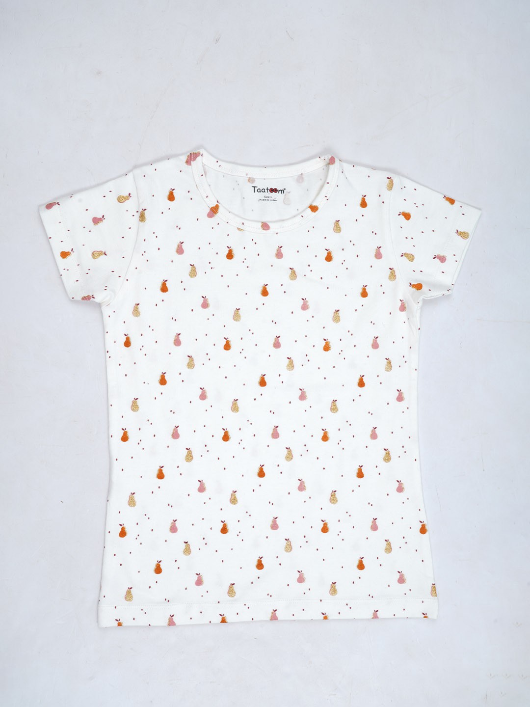 

Taatoom Girls Cream-Coloured Printed Pure Cotton Night suit