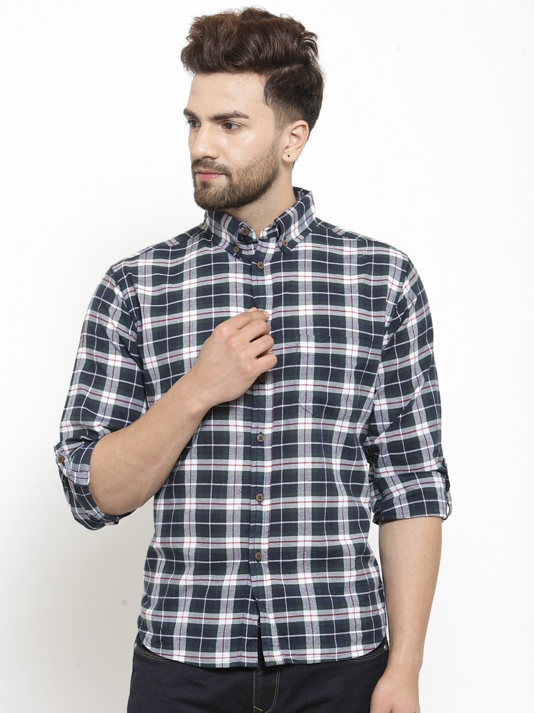 

Purple State Men Blue Slim Fit Checked Casual Shirt