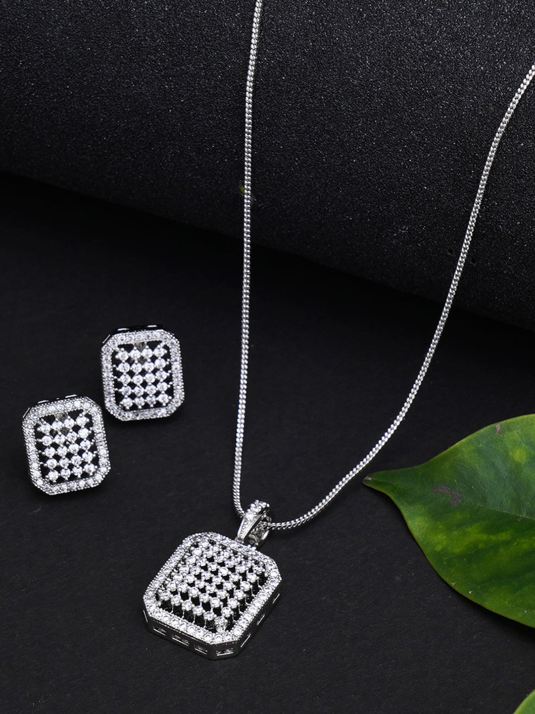 

KARATCART Silver-Plated White AD-Studded Jewellery Set