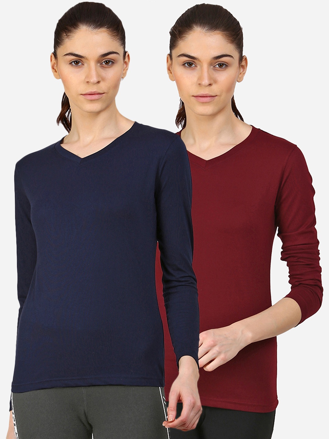 

appulse Women Pack Of 2 Slim Fit Cotton T-shirts, Navy blue