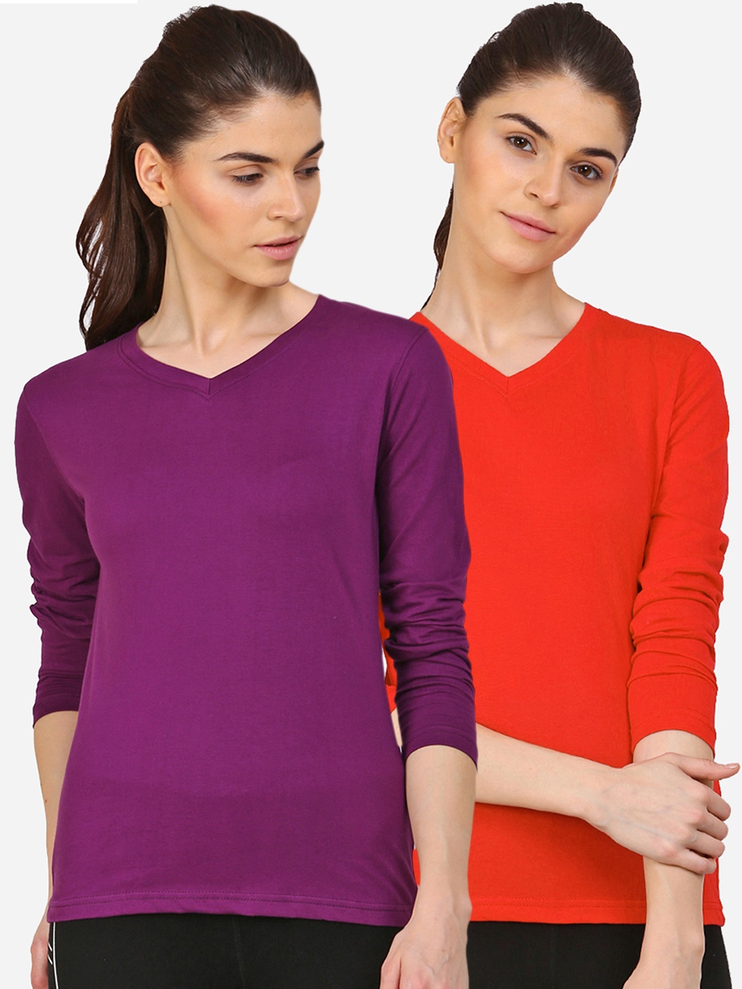 

appulse Women Pack Of 2 Slim Fit Cotton T-shirts, Red