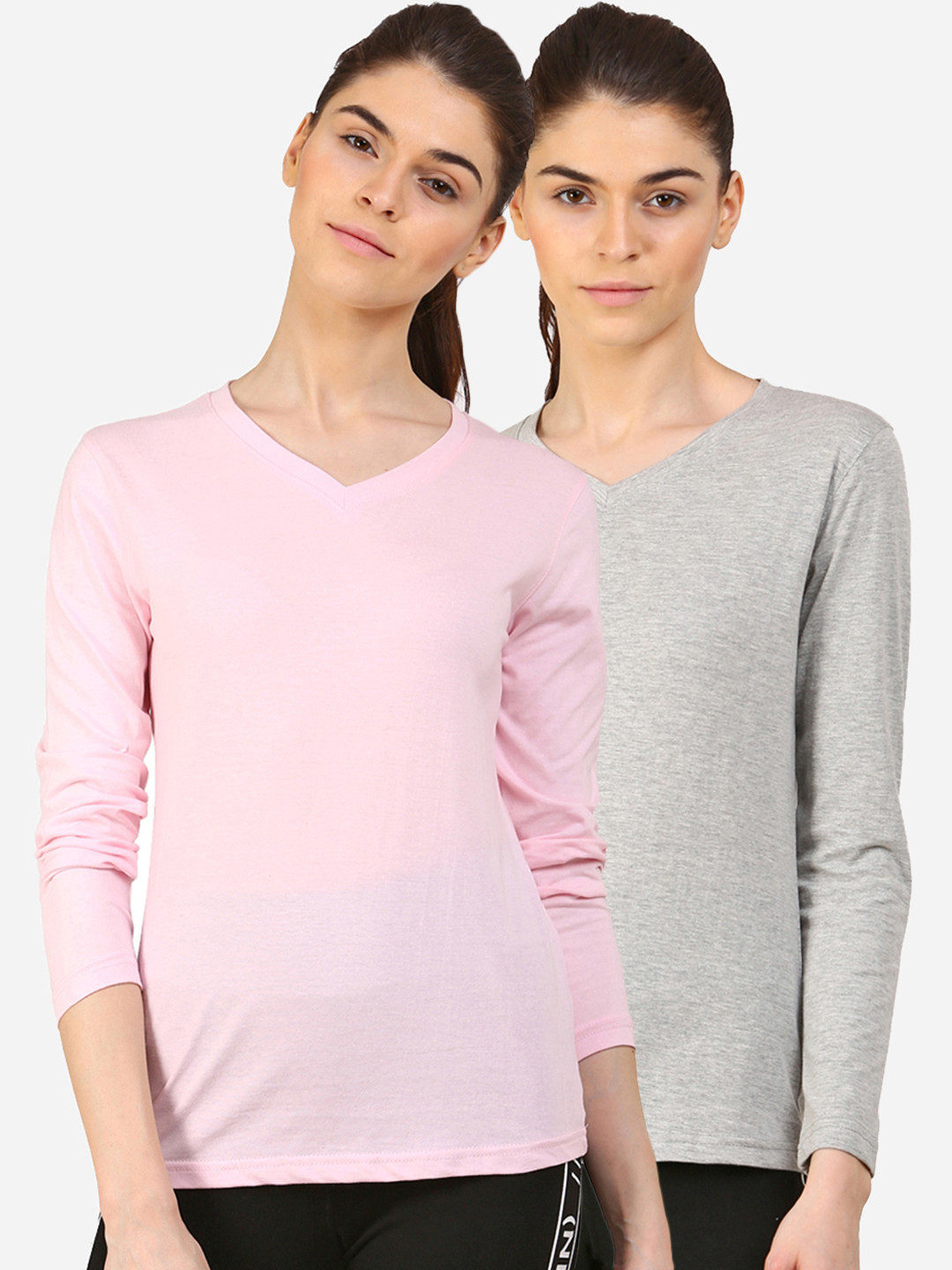 

appulse Women Pack Of 2 Slim Fit Cotton T-shirts, Pink