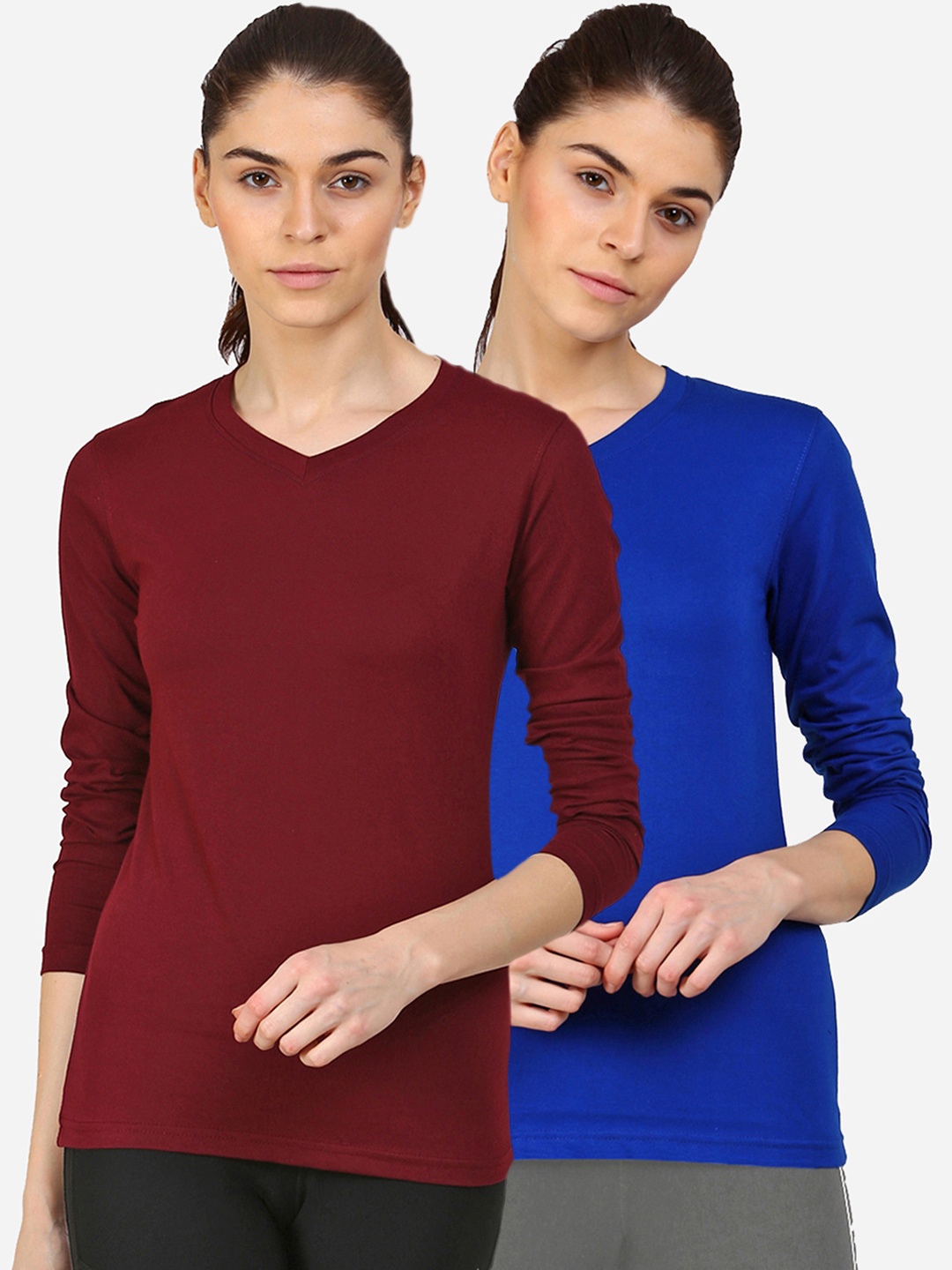

appulse Women Pack Of 2 Slim Fit Cotton T-shirts, Maroon