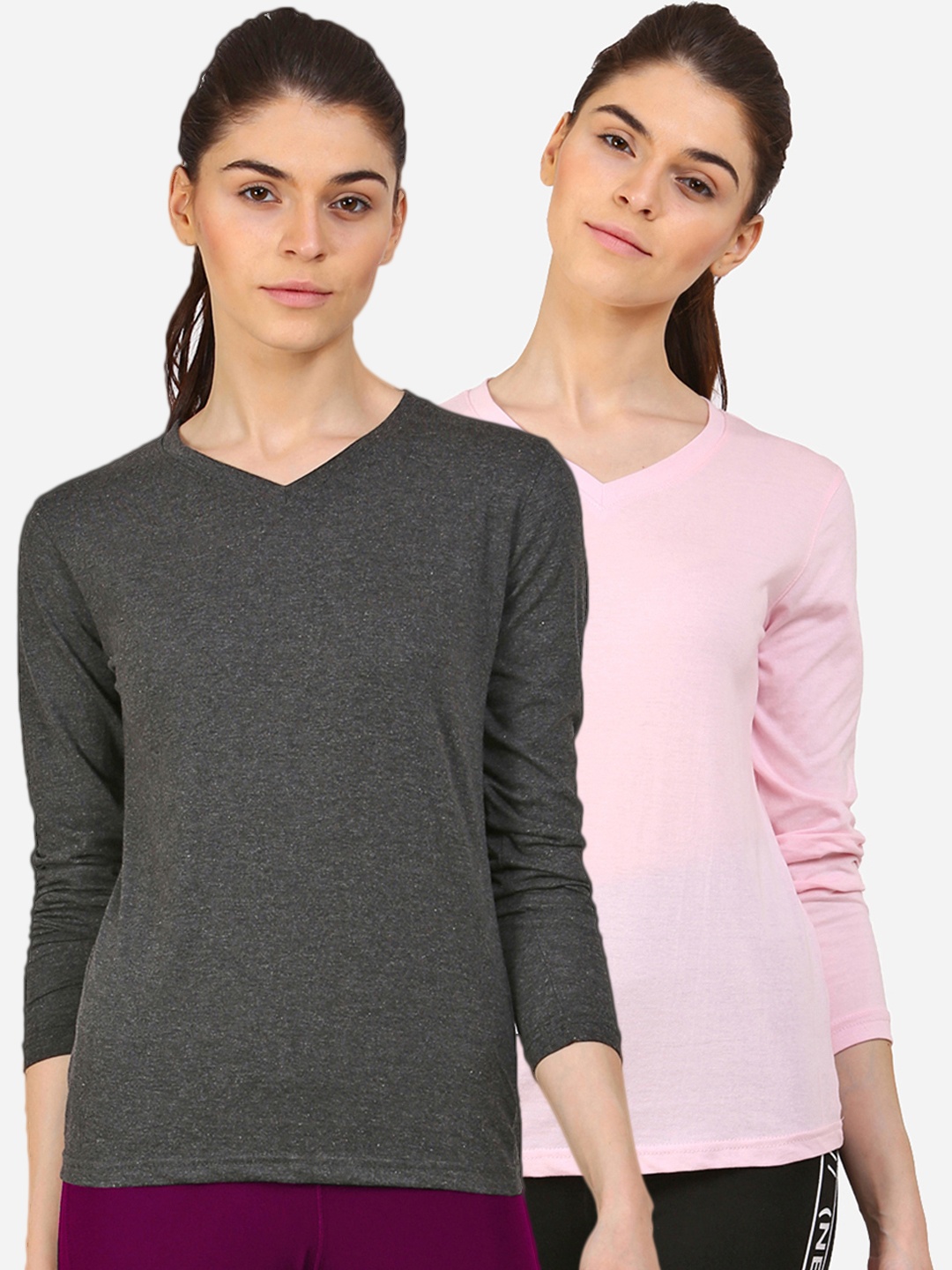 

appulse Women Pack Of 2 Slim Fit Cotton T-shirts, Pink