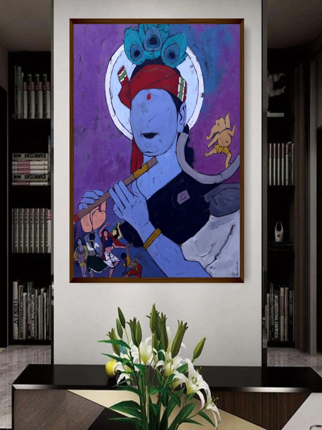 

The Art House Blue Kirshna With Flute Printed Canvas Wall Art
