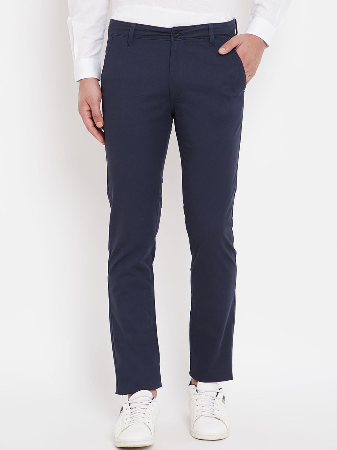 

Canary London Men Navy Blue Smart Slim Fit Wrinkle Free Cotton Trousers